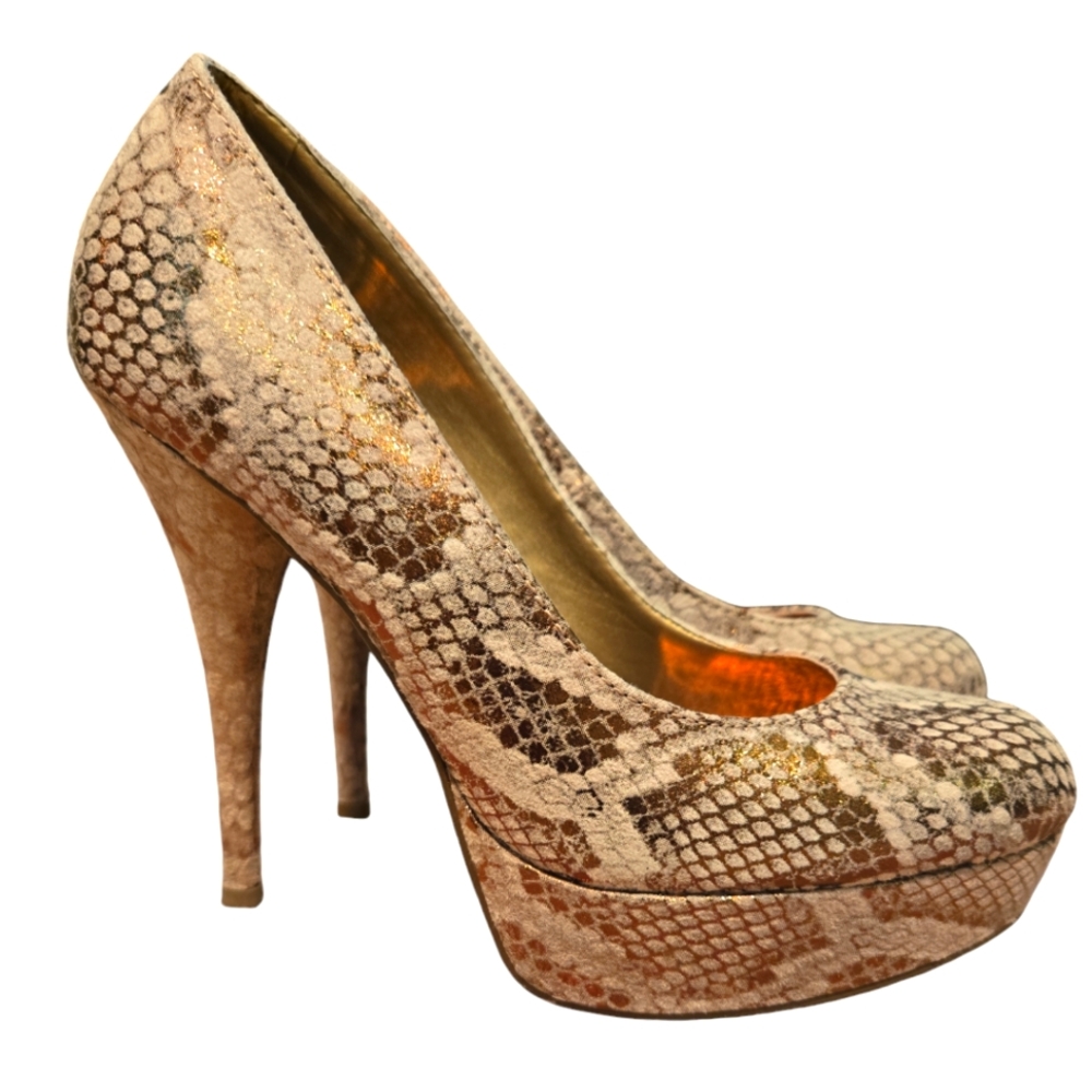 Brash Snake Skin Platform Heels Tan size 9